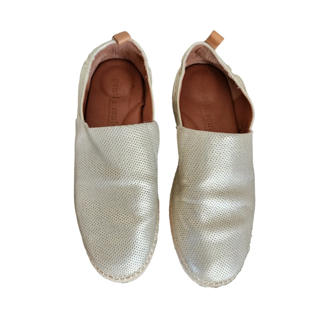 Gentle Souls Lara A Line Gold Metallic Leather Espadrilles 8.5